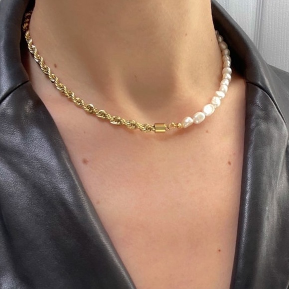 For Love And Lemons Jewelry - Half Pearl Half Chain Necklace Handmade
